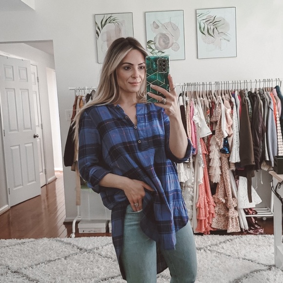 {Anthropologie} holding horses blue plaid tunic top - Picture 7 of 8